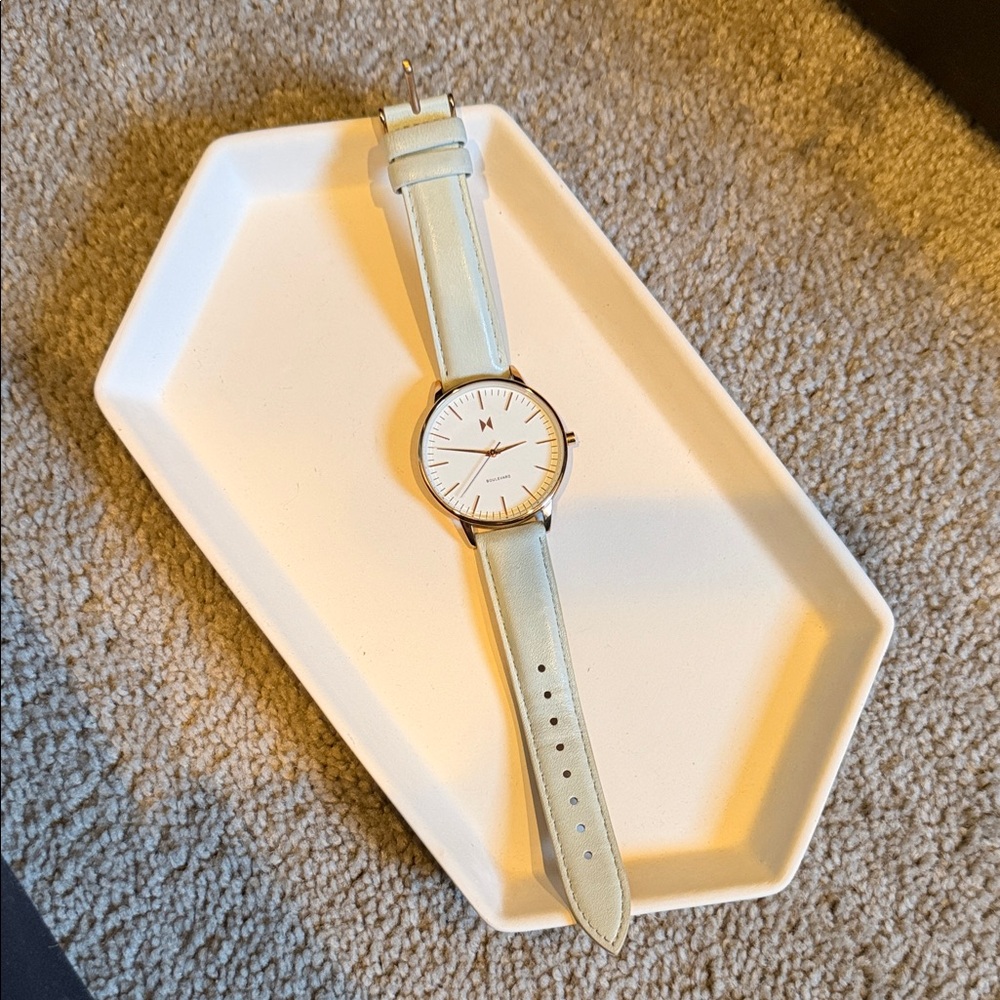 MVMT Boulevard White Face Watch | Light Blue Leather Strap | Minimalist